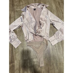 Windsor Sleek Satin Collared Bodysuit Size L